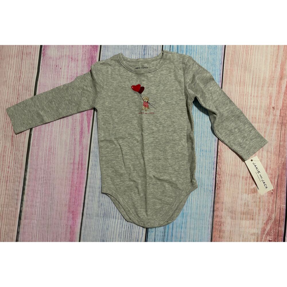 Janie and Jack 18-24M NWT Gray Dog Balloon Bodysuit Valentines Long Sleeve